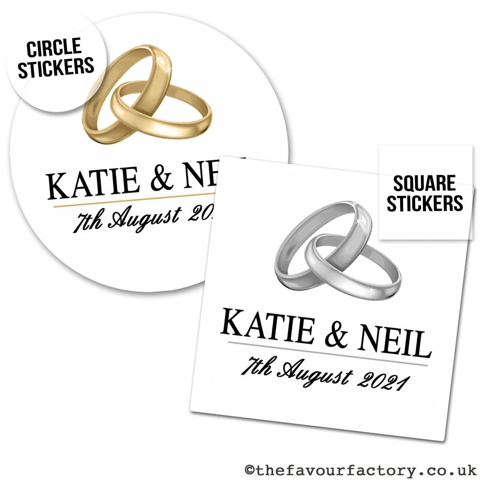 Personalised Stickers Wedding Silver Or Gold Rings