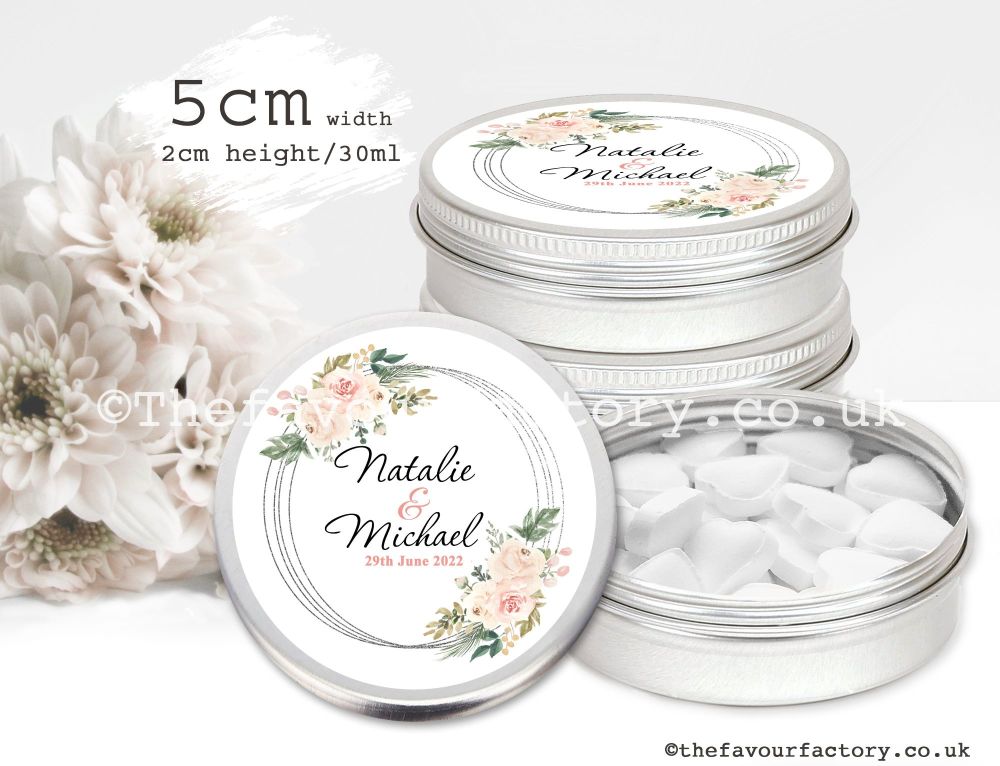 Wedding Favour Tins Blush And Ivory Floral Frame x1