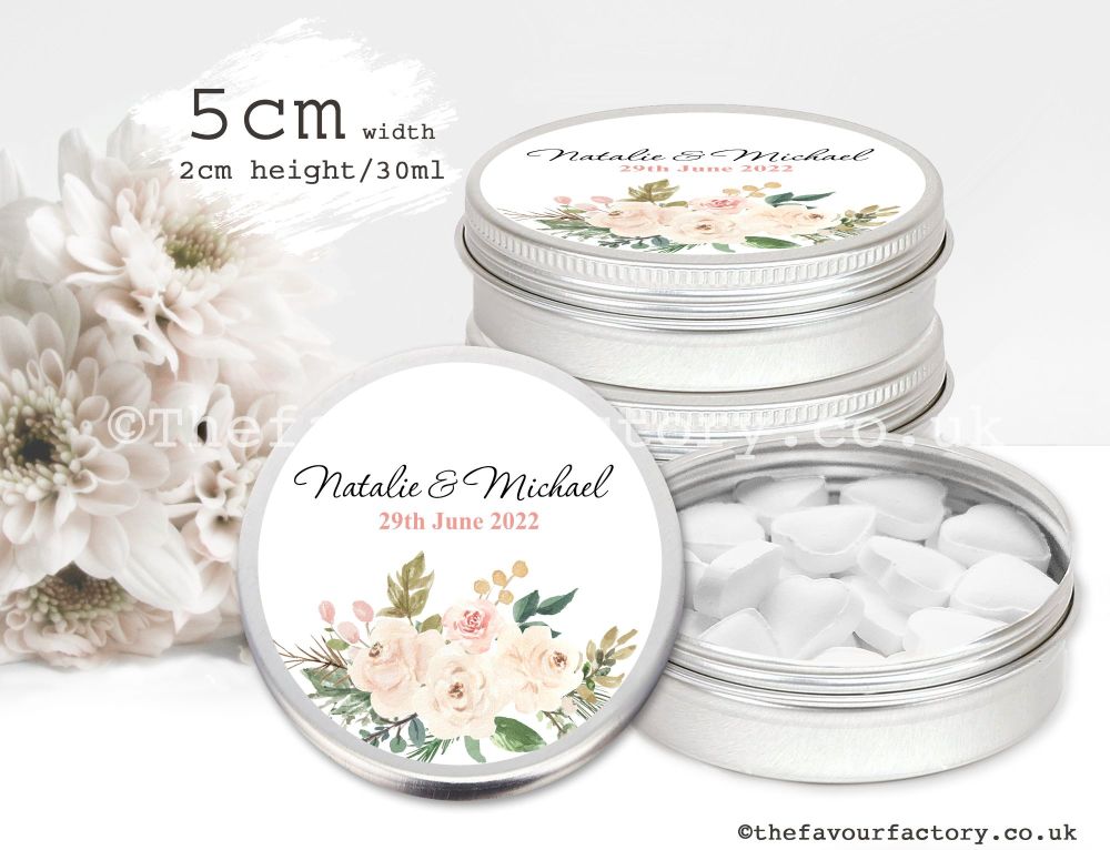 Wedding Favour Tins Blush And Ivory Floral Bouquet x1
