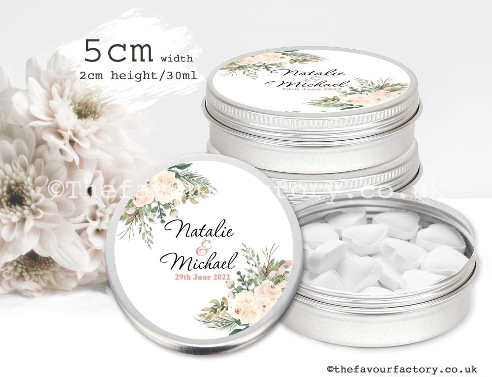 Wedding Favour Tins Blush And Ivory Florals x1