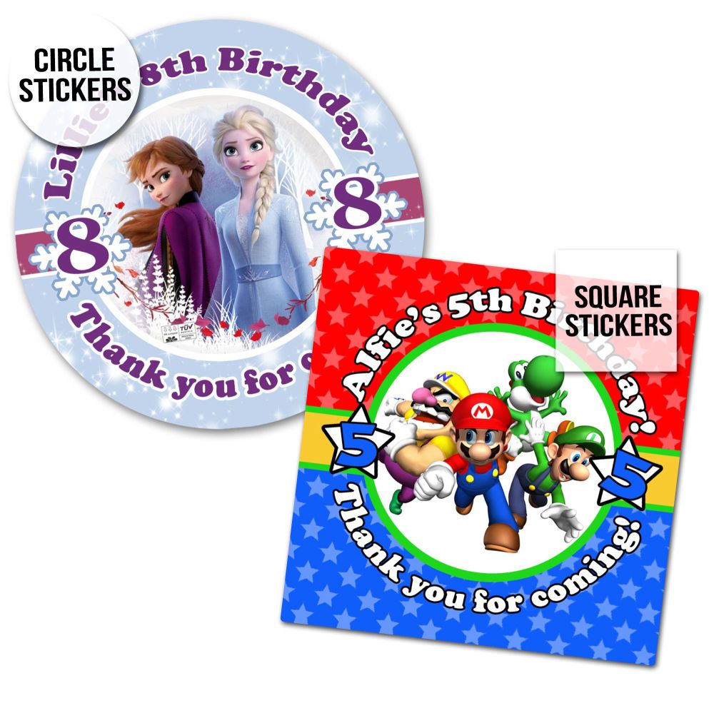 CUSTOM Listing For Children's Birthday Party Stickers x1 A4 Sheet