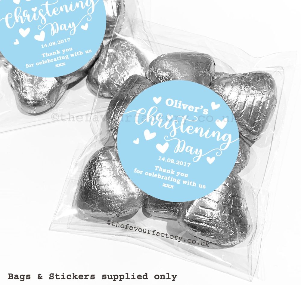 Christening Favour Bags Kits Blue Hearts x12