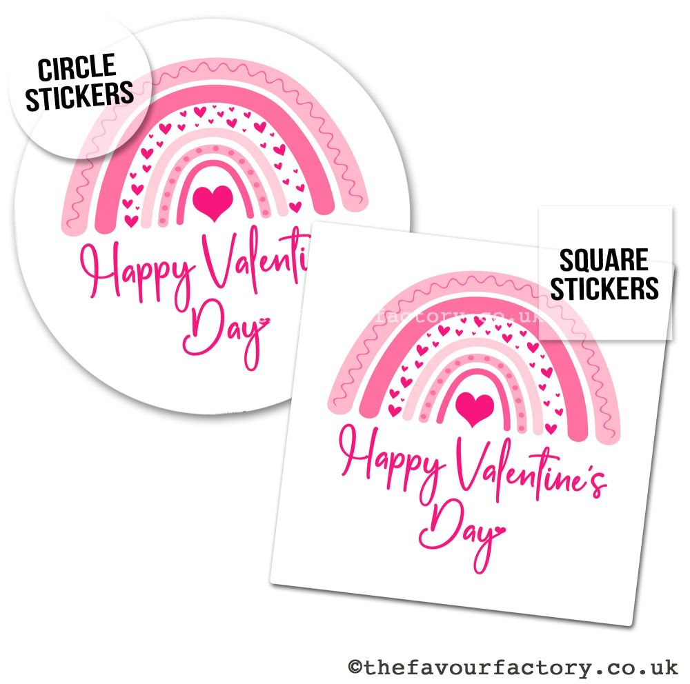 Valentines Day Stickers Pink Rainbow - A4 Sheet x1