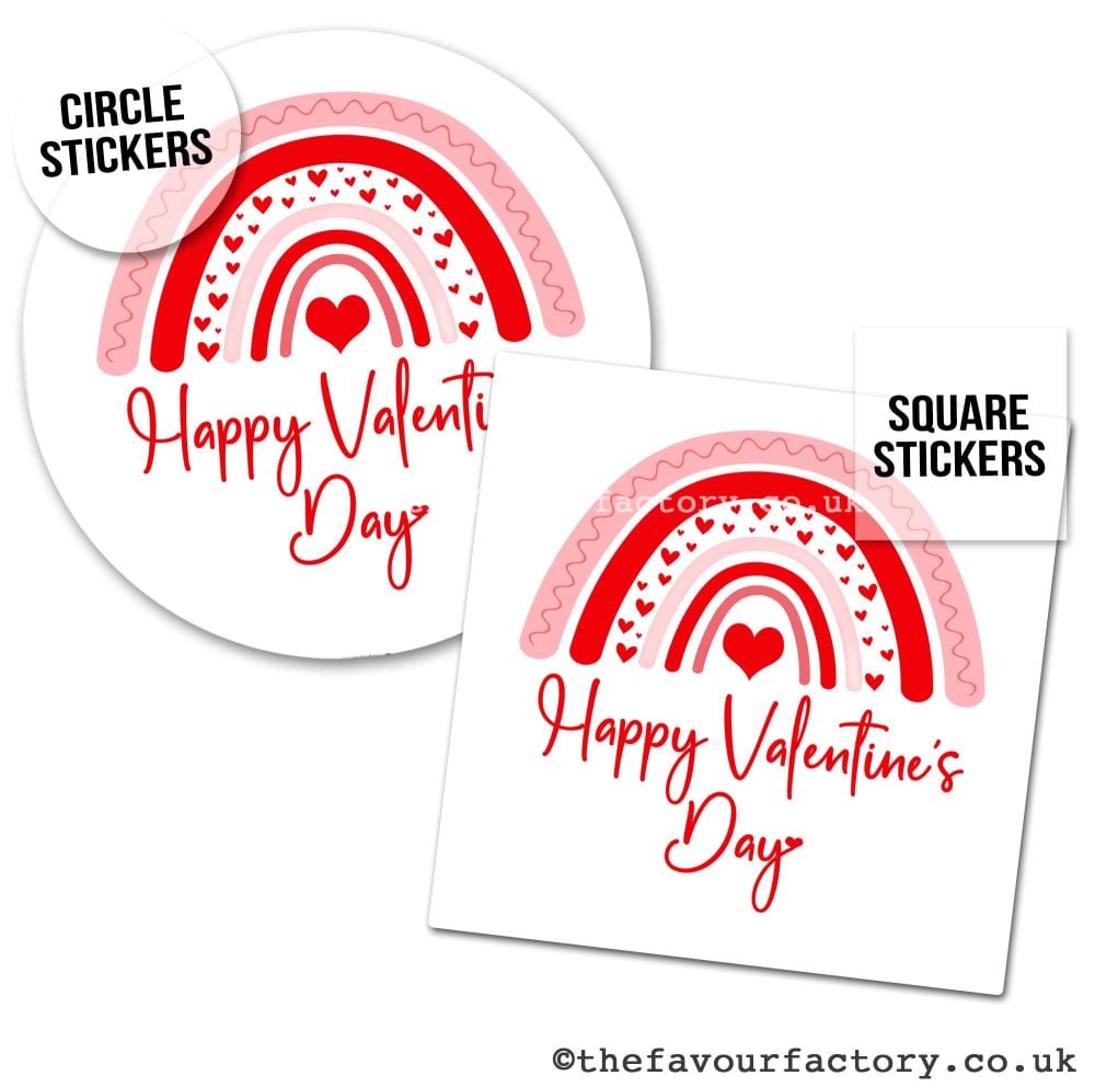 Valentines Day Stickers Red Rainbow - A4 Sheet x1