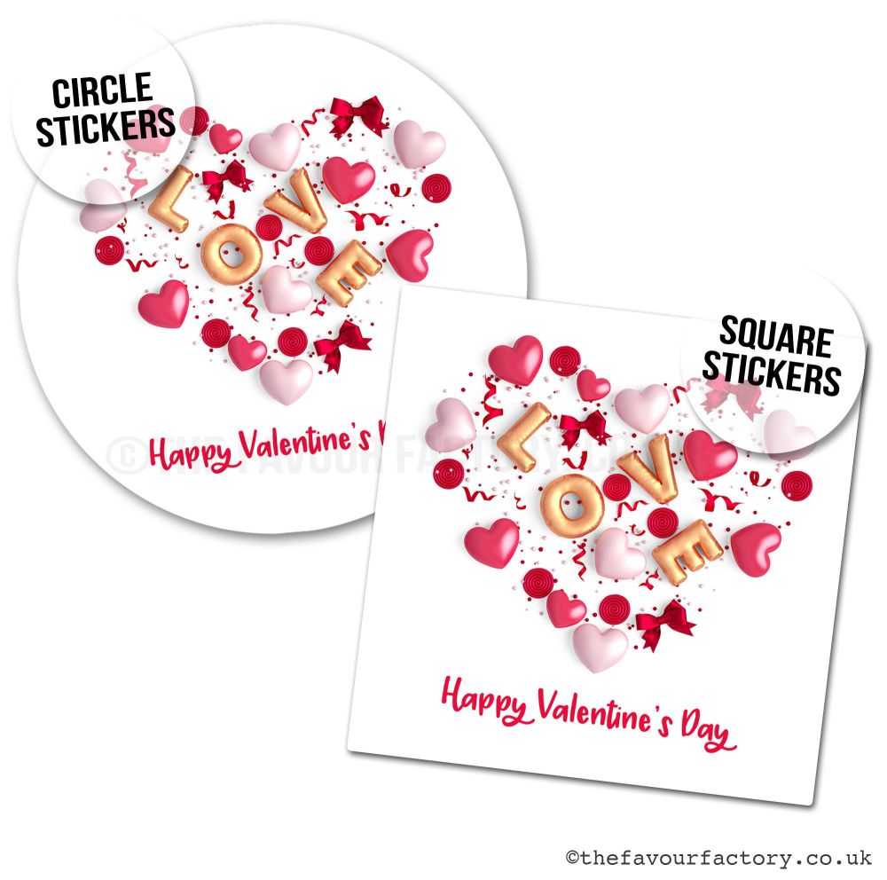 Valentines Day Stickers Love Balloons - A4 Sheet x1