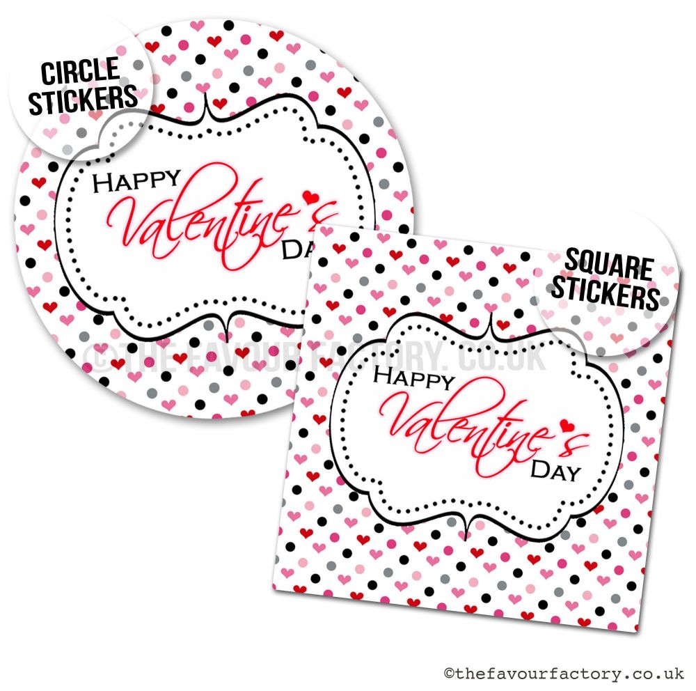 Valentines Day Stickers Polka Dots And Hearts - A4 Sheet x1