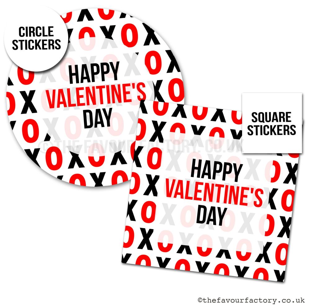 Valentines Day Stickers Modern XOXO - A4 Sheet x1