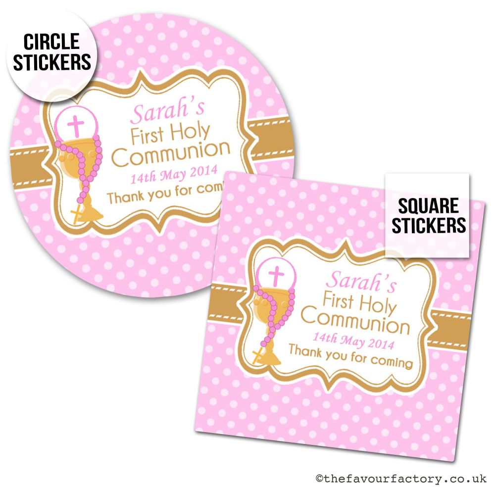 Personalised Stickers Communion Pink Chalice And Beads x1 A4 Sheet