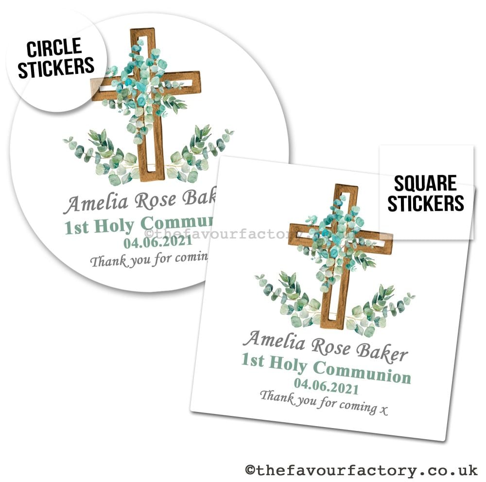 Communion Stickers Botanical Cross x1 A4 Sheet