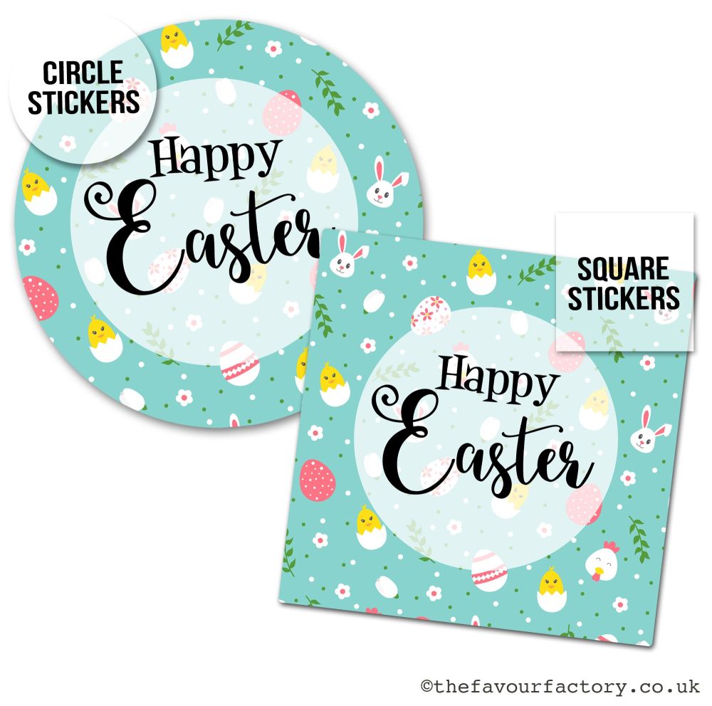 Happy Easter Stickers Green Bunnies And Chicks - A4 Sheet x1