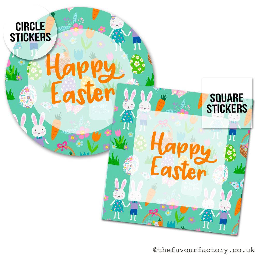 Happy Easter Stickers Easter Bunnies In Garden - A4 Sheet x1