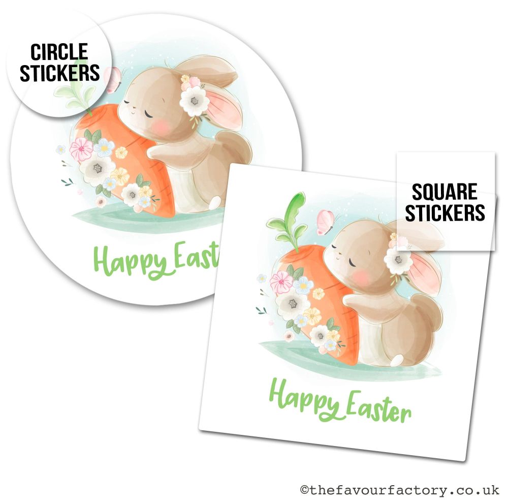 Happy Easter Stickers Bunny Hugging Carrot - A4 Sheet x1