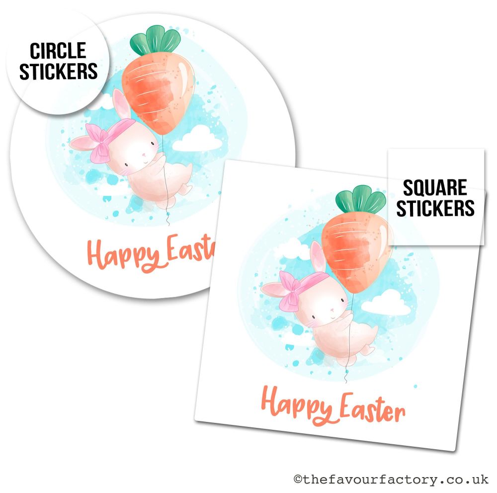Easter Stickers Bunny With Carrot Balloon - A4 Sheet x1