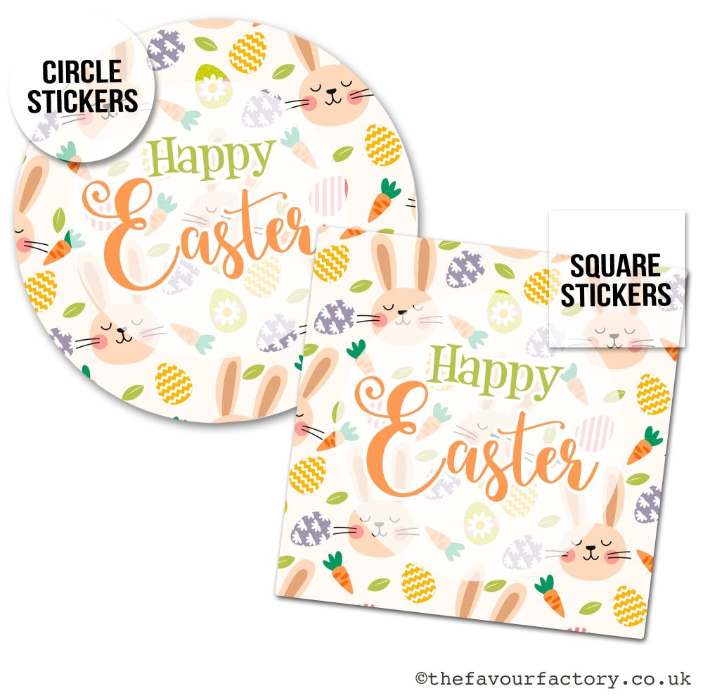 Happy Easter Stickers Eggs, Bunnies & Carrots - A4 Sheet x1