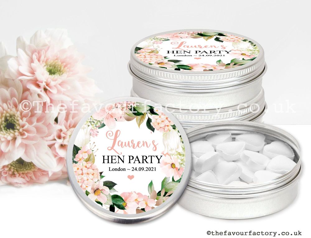 Hen Party Favour Tins | Blush Hydrangea Wreath x1