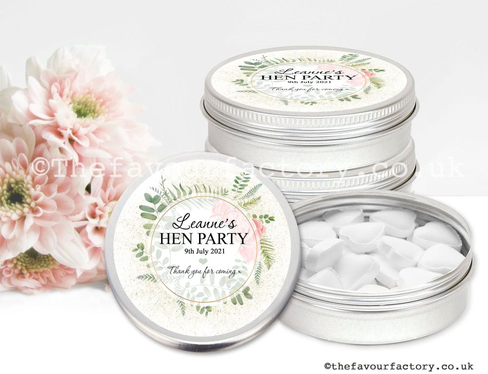 Hen Party Favour Tins Botanical Gold Dust Roses x1