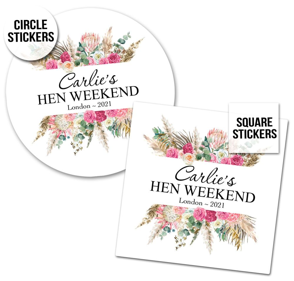 Hen Party Stickers Boho Floral Pampas