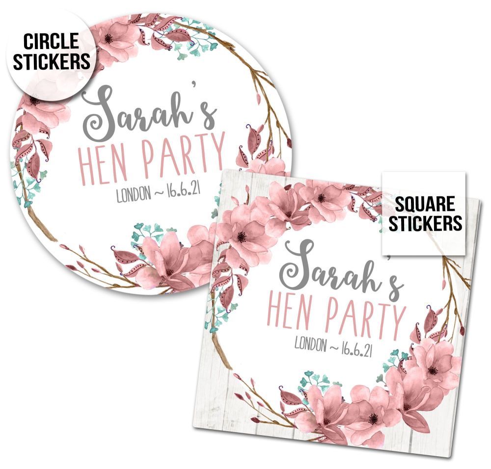 Hen Party Stickers Boho Floral Branch Wreath