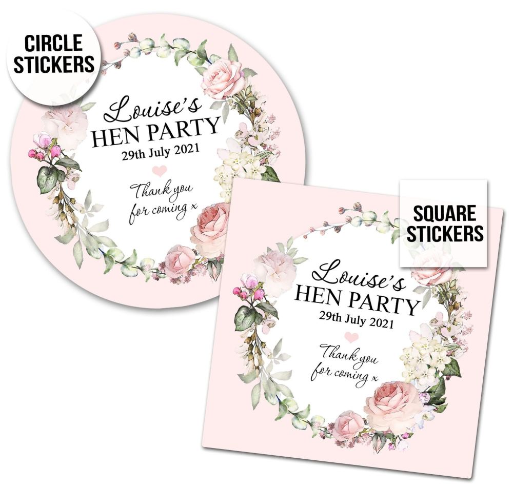 Personalised Stickers Hen Party Vintage Floral Wreath x1
