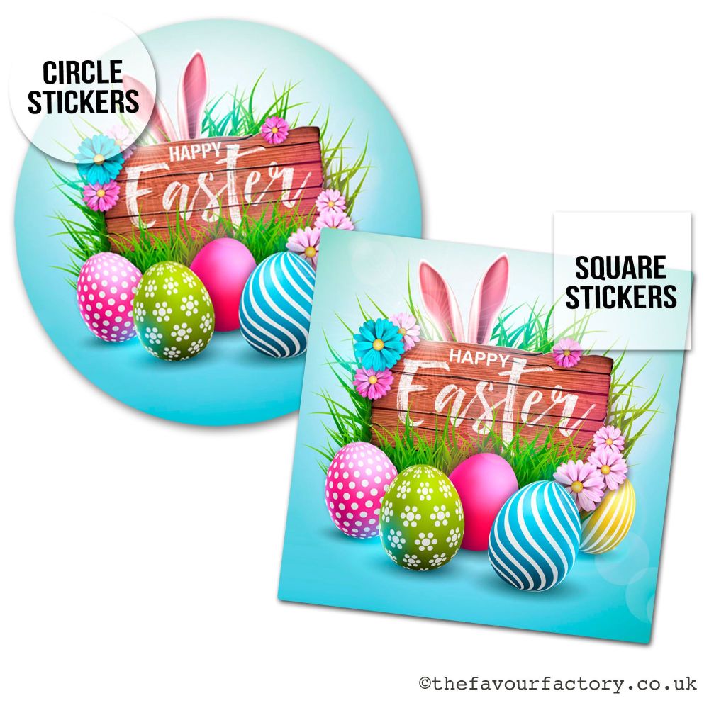 Happy Easter Stickers Bunny And Eggs Sign - A4 Sheet x1