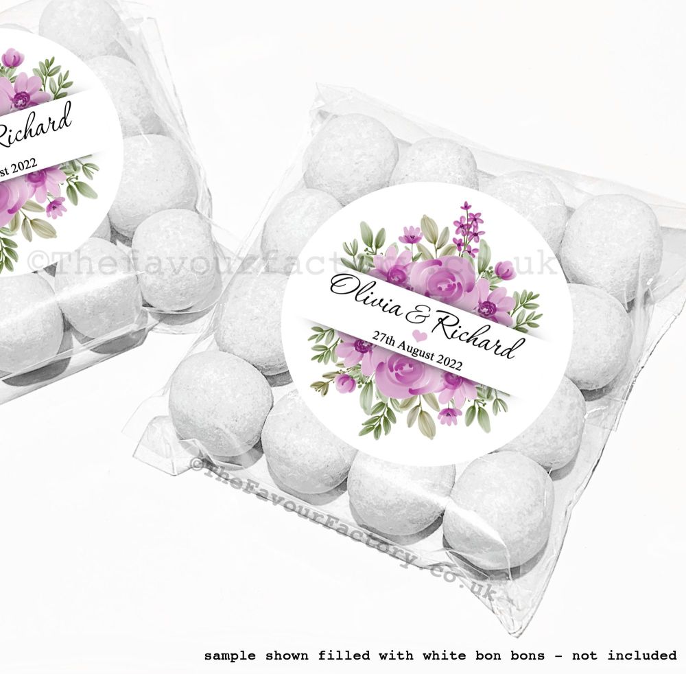 Wedding Favours Sweet Bags Kits Purple Floral Bouquet x12