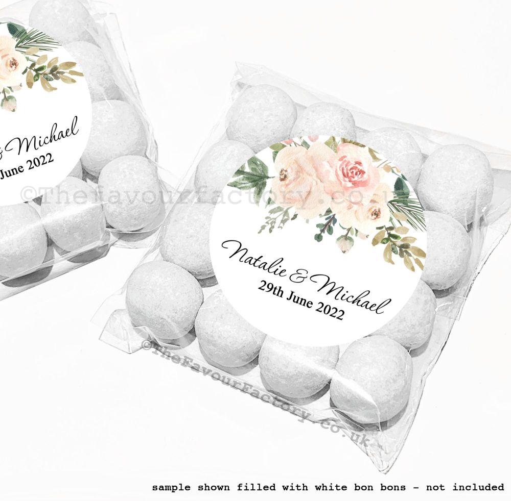 Wedding Table Favours Sweet Bag Kits | Blush & Ivory Floral Drop x12