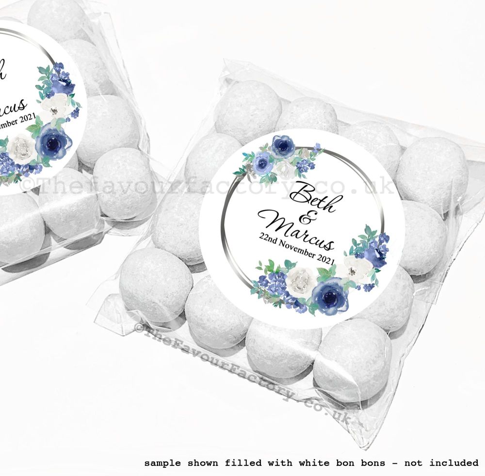 Wedding Table Favours Sweet Bag Kits | Blue & White Watercolour Florals x12