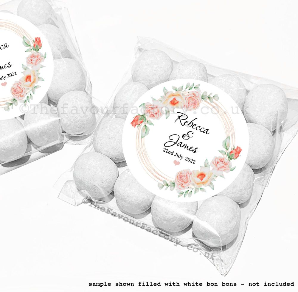 Wedding Table Favours Sweet Bag Kits | Rose Gold Floral Frame x12