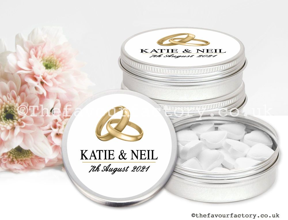 Personalised Wedding Favour Tins | Gold Wedding Rings x1
