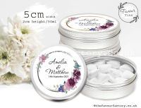 Wedding Favours Mint Tins Mauve & Plum Watercolour Floral x1