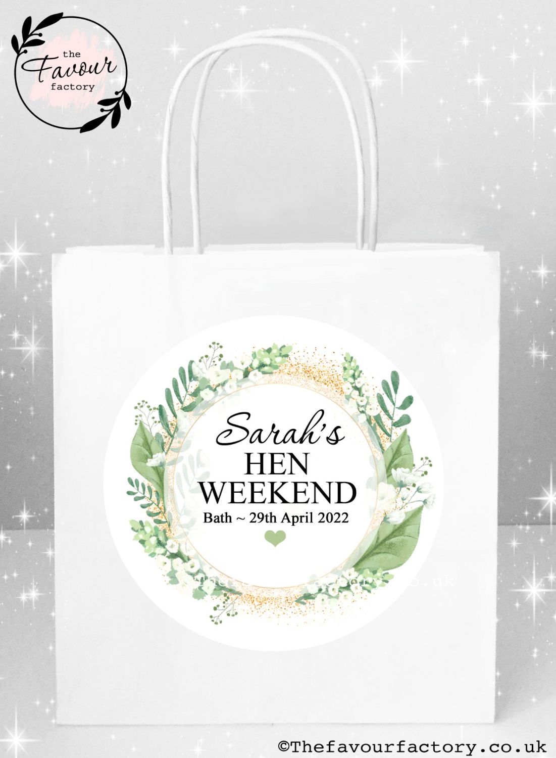 Hen Party Bags White Floral Botanical Gold Dust x1