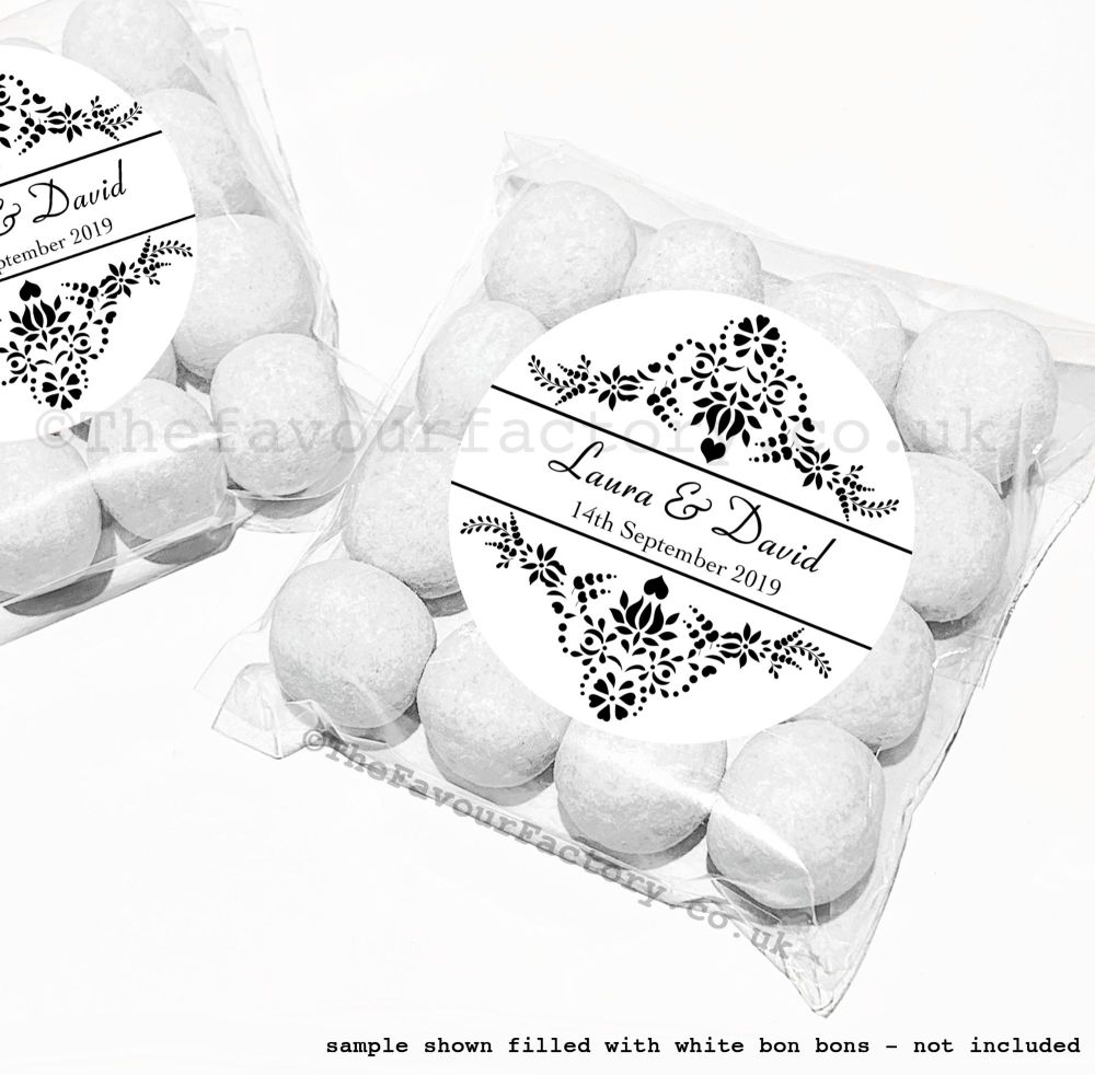 Wedding Table Favours Sweet Bag Kits | Black and White Elegance x12