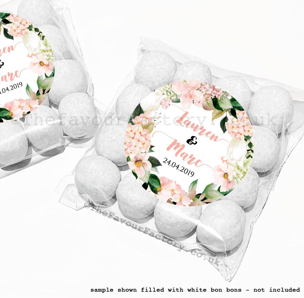 Personalised Wedding Favour Bag Kits | Blush Pink Floral Hydrangea Wreath x