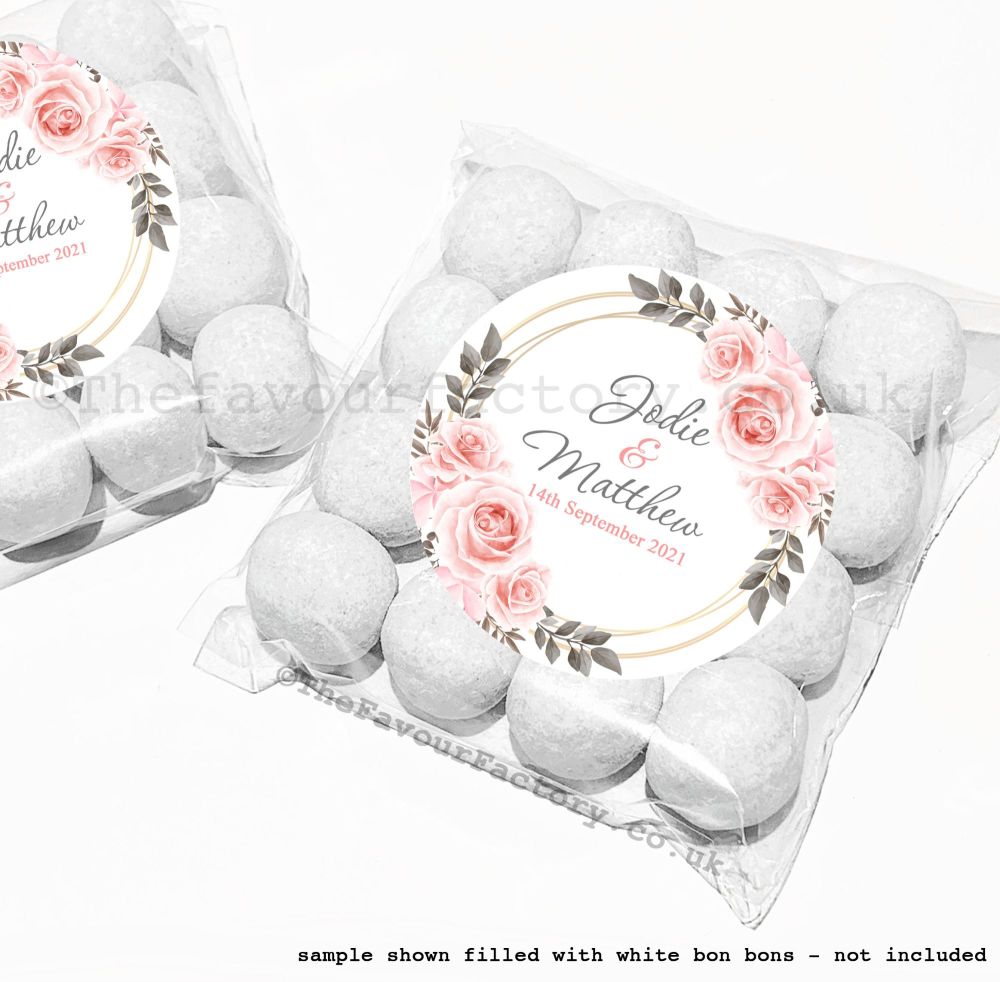Wedding Table Favours Sweet Bag Kits | Blush Pink Floral Roses x12