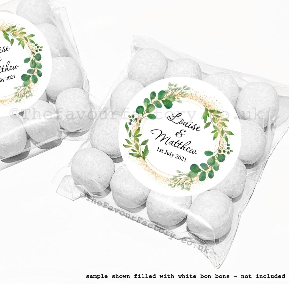 Personalised Wedding Favour Bag Kits | Botanical Wreath Gold Dust Sparkle x