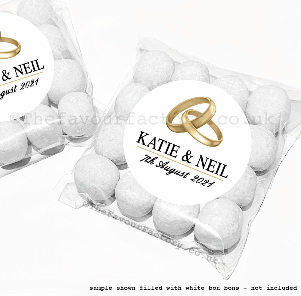Wedding Table Favours Sweet Bag Kits | Gold Wedding Rings x12
