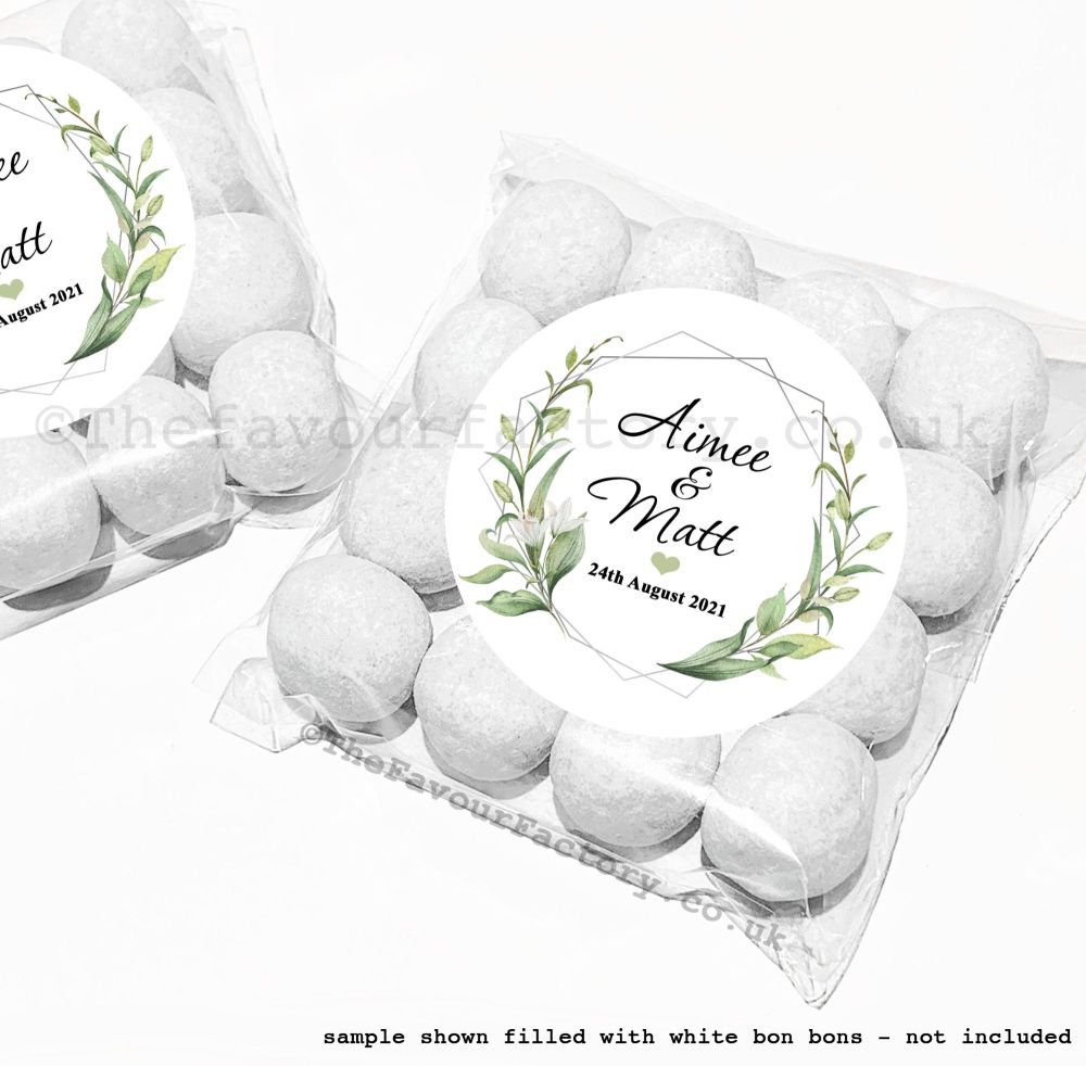 Wedding Table Favours Sweet Bag Kits | White Lily Geometric Frame x12
