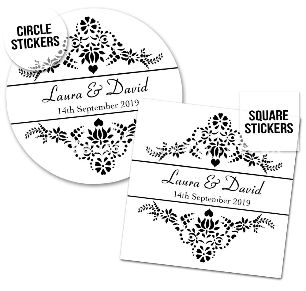 Personalised Wedding Stickers | Black and White Elegance - A4 Sheet x1
