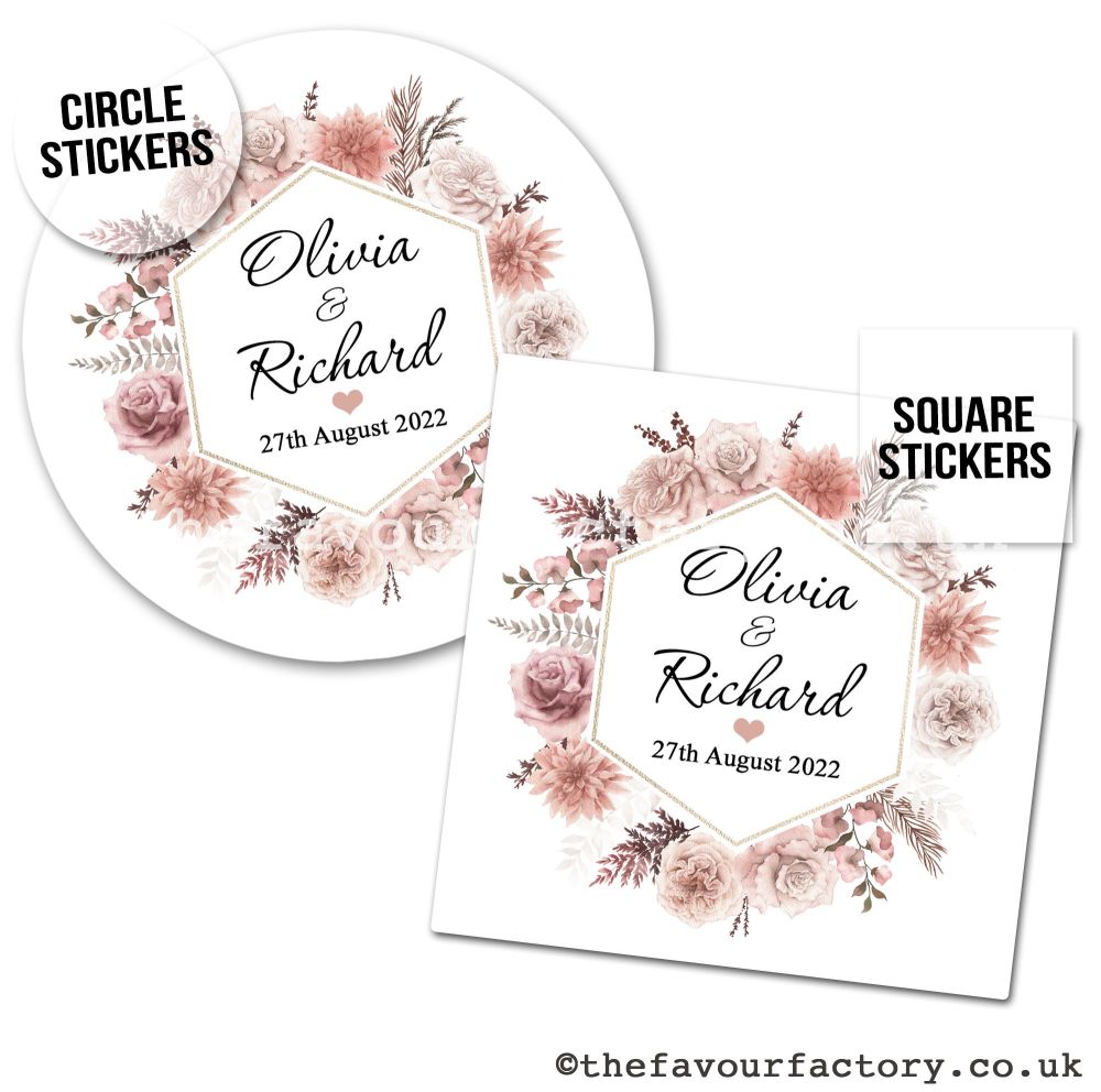 Personalised Stickers Wedding Bohemian Floral Frame