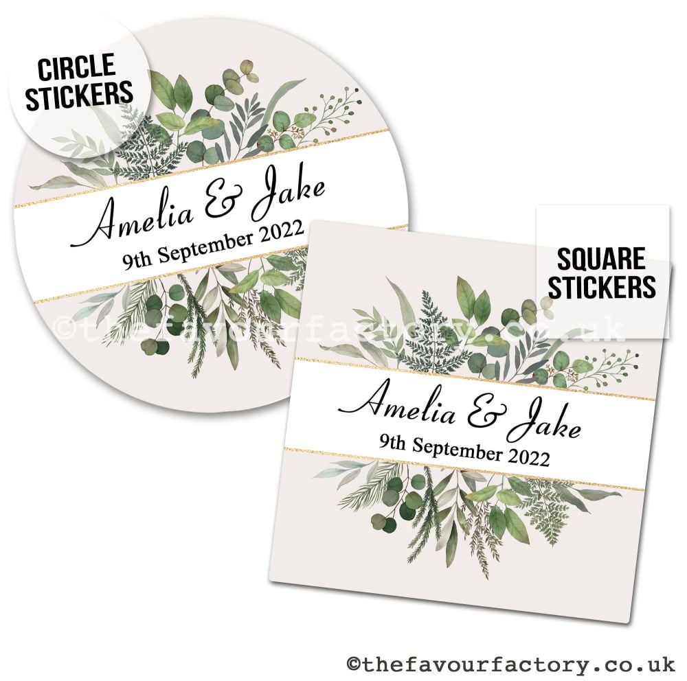 Personalised Wedding Stickers | Botanical Wreath Gold Sparkle Banner - A4 S