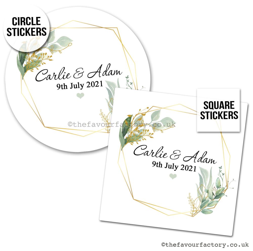 Personalised Stickers Wedding Geometric Botanical Leaves