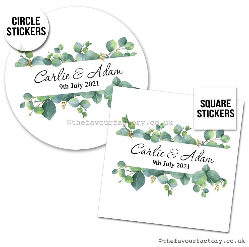 Personalised Wedding Stickers | Green Eucalyptus Plant Banner - A4 Sheet x1