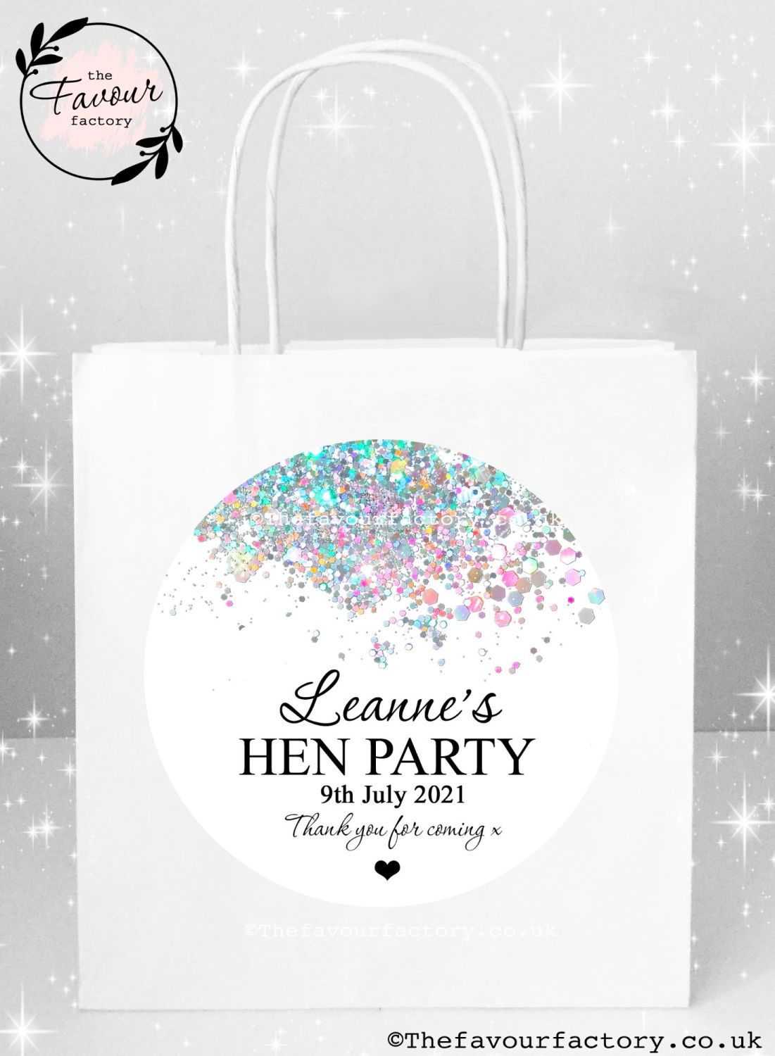 Hen Party Bags | White Iridescent Glitter Confetti x1
