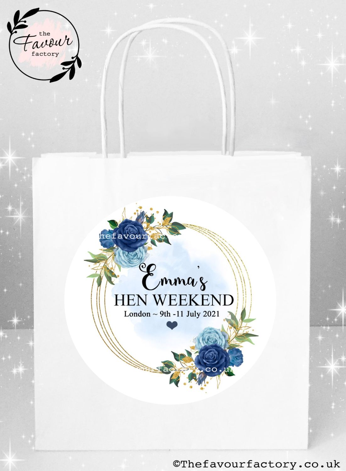 Hen Party Bags | Navy Floral Gold Frame x1