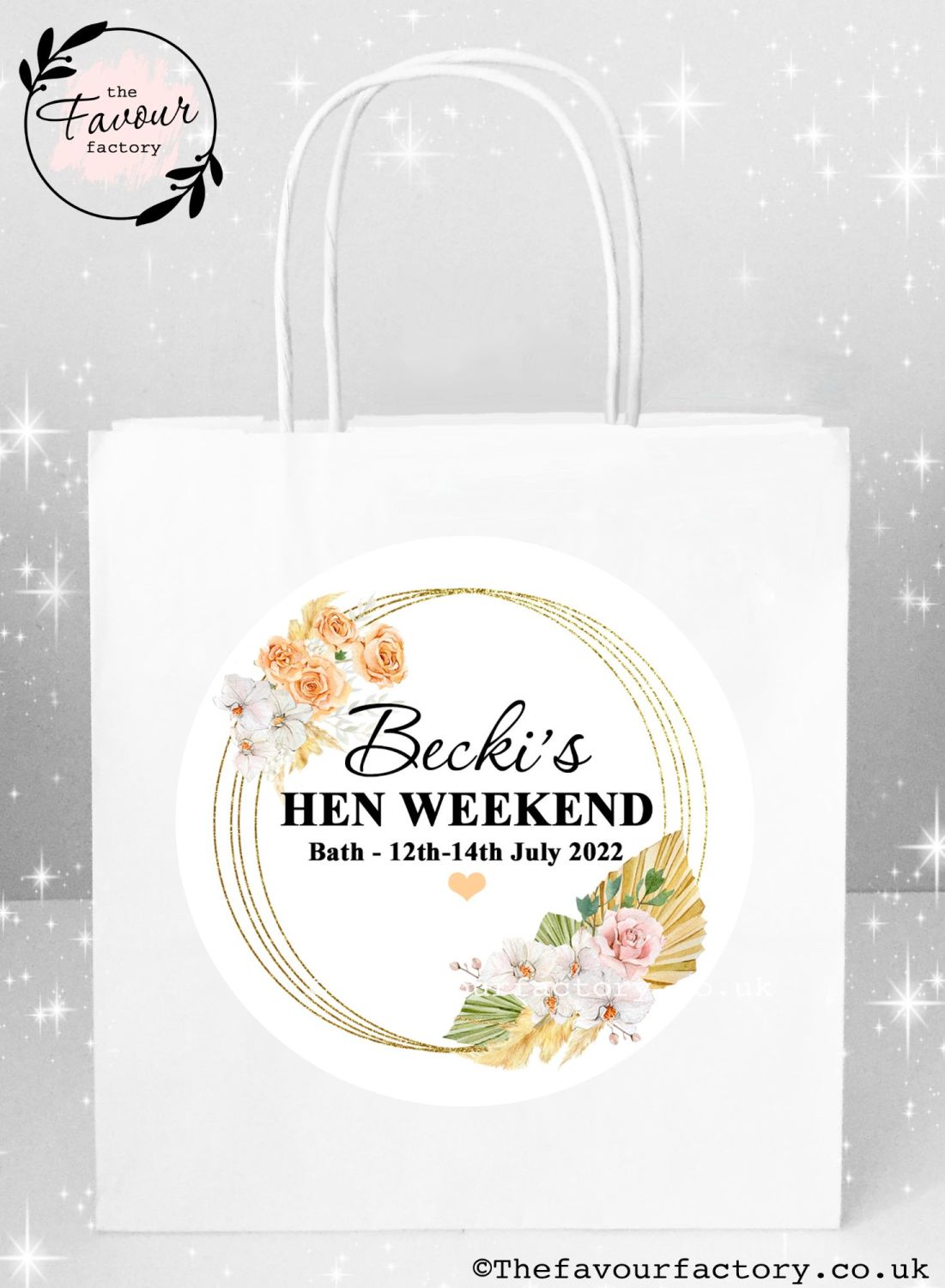 Hen Party Bags | Yellow Floral Gold Leaf Frame x1