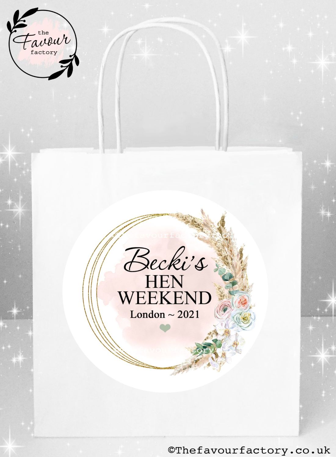 Hen Party Bags | Floral Pampas Gold Frame x1