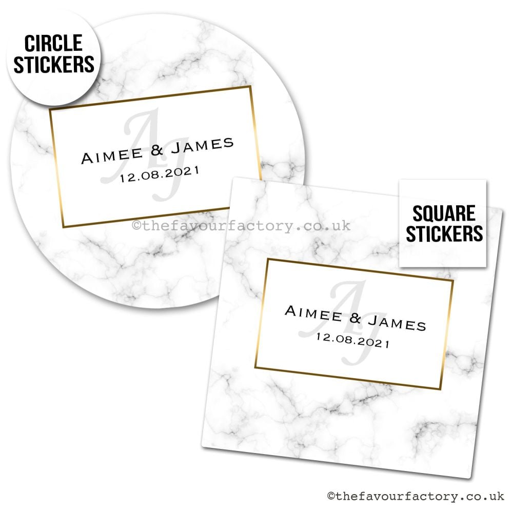 Personalised Wedding Stickers | Marble Monogram - A4 Sheet x1