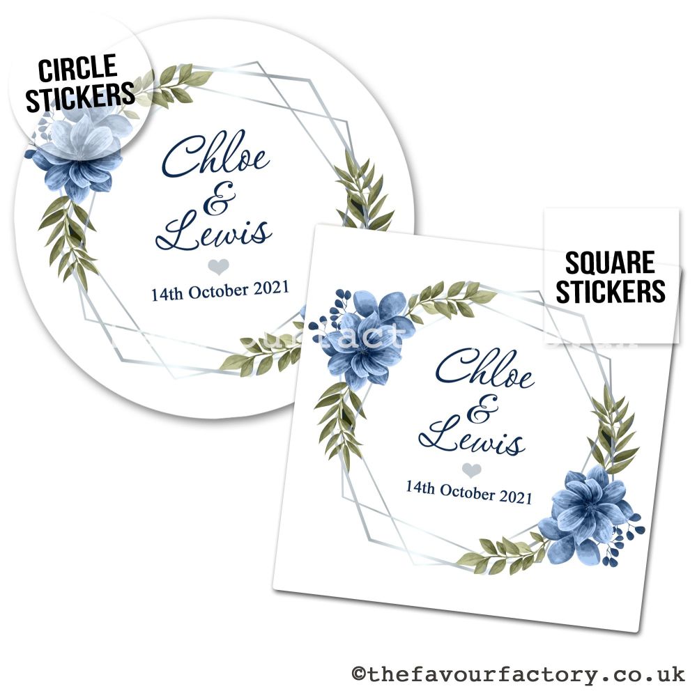 Personalised Wedding Stickers | Navy Floral Geometric Frame - A4 Sheet x1
