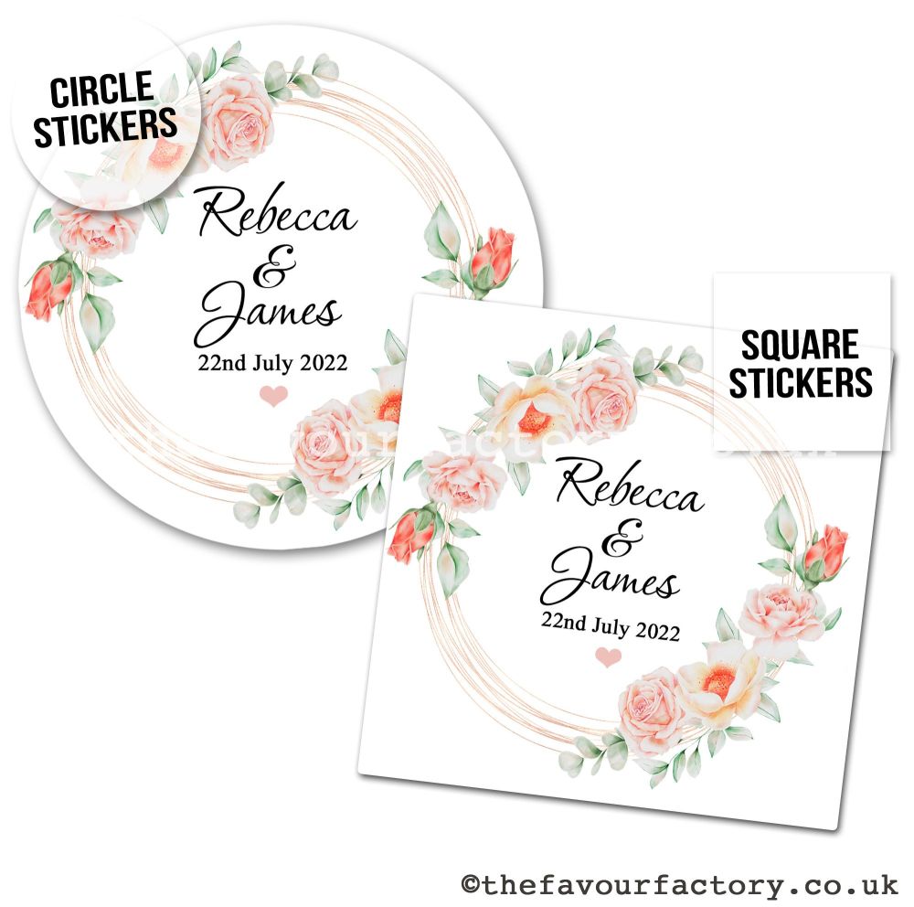 Wedding Stickers | Rose Gold Floral Frame - A4 Sheet x1
