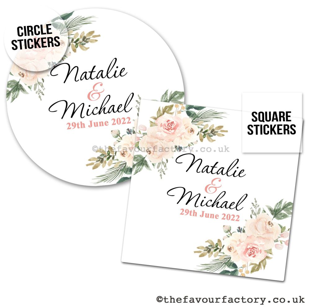 Personalised Wedding Stickers | Blush & Ivory Floral Bouquets - A4 Sheet x1